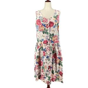 Vtg 80s 90s NOS Brights Creek Cottage Garden Midi Dress Romantic Boho 14? Floral